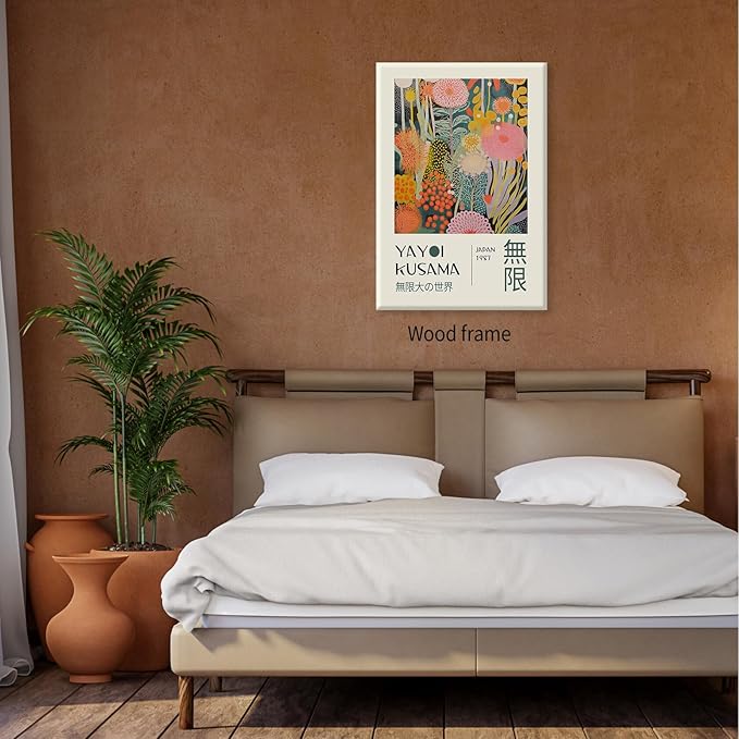 Abstract Yayoi Kusama Posters Japanese Wall Art Vintage Tokyo Aesthetic Prints Yayoi Kusama Inspired Japanese Gallery Wall Art for Stylish Room Bedroom Living Room Decor 12x16in Framed