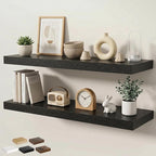 Floating Shelves for Wall 40 in x 9.3 in Deep, Wall Mounted Rustic Wood Shelf with Invisible Brackets for Storage & Display, Living Room Bedroom Bathroom, Black, 2 Pack