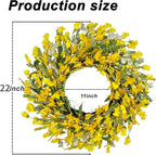 22 Inch Yellow Forsythia Wreaths for Front Door, Spring Summer Floral Wreath, Farmhouse Wreath for Porch, Wall, Window, Indoor Outdoor Home Decor