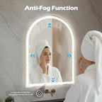 DUMOS 24"x36" LED Bathroom Mirror with Lights, Arched Vanity Mirror with Anti-Fog, Dimmable, 3-Color Light, Memory Function, Front Light and Backlit, Tempered Glass