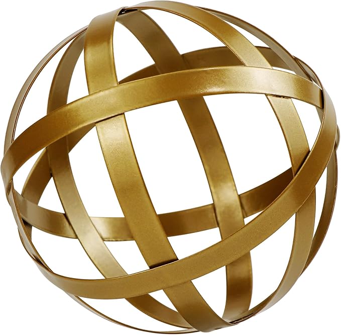 Kesywale Decorative Sphere Metal Band Ball Orbs Decorative Balls Home Decor Accents Tabletop Decorations for Living Room, Kitchen, Bedroom Centerpiece for Dining Room Coffee Table, Side Tables (Gold)