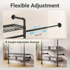 Timate S3X PLUS Closet System, Expandable Wall Mounted Closet with 6 Adjustable Shelves & 4 Expandable Hanger Rods, Industrial Pipe Clothing Rack for Hanging Clothes, Fits Spaces 6'11"- 9'10", Black