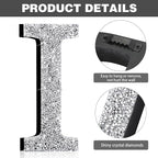 Qunclay 12'' Silver Crystal Diamond Bling Letters Crushed Diamond Decoration Wooden Glitter Letter with Screw and Hooks Rhinestone Gift for Wedding Y2k Mcbling Bedroom Wall Decor (Letter I)