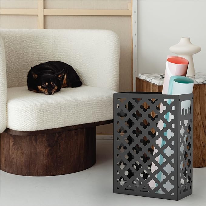 Mango Steam Trellis Umbrella Holder Stand for Home or Office Entryways (Black, Trellis)