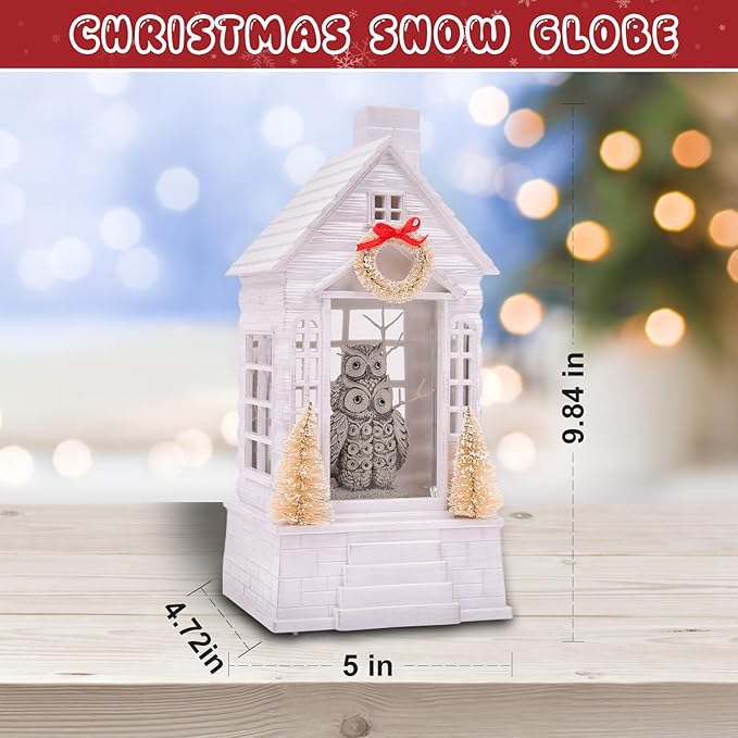 Owl Christmas Snow Globe Lantern with 8 Music Songs & 6H Timer Water Snow Globe Lantern USB & Battery Operated for Christmas Festival Decorations Gifts (Owl)