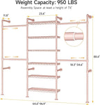 ONBRILL H3 Wall Mounted Closet System, Expandable Industrial Pipe Clothes Rack Clothing Rack for Hanging Clothes, Heavy Duty Closet Organizers and Storage in Wardrobe Closet, Pink