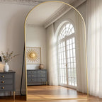 Dewfig Arched Full Length Mirror, 90"x46" Large Floor Mirror with Stand, Oversized Full Body Mirrors for Leaning or Hanging, Wall Mounted Mirrors for Bedroom, Living Room,Dressing Room, Gold