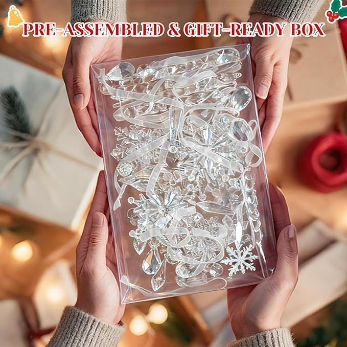 Christmas Tree Decorations 18Pcs(Ready to Hang), Acrylic Crystal Ornaments for Christmas Tree- Hanging Christmas Snowflake Decorations for Xmas Decor, Weddings, Frozen Birthday Parties