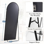 DUMOS 58"x19" Arched Full Length Mirror with Stand, Floor Standing Aluminum Frame, Shatter-Proof Nano Glass for Bedroom, Living Room, Cloakroom – Modern Simple Home Decor,Hanging or Leaning,Black