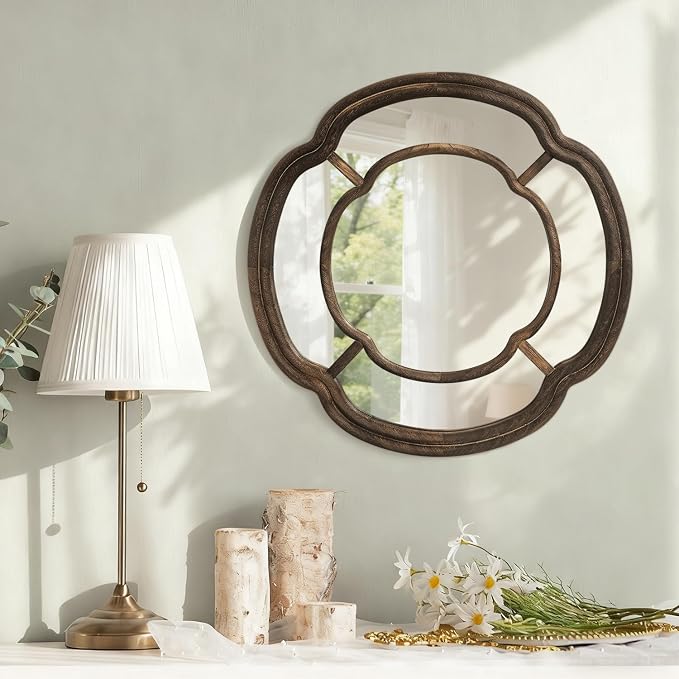 Irregular Wall Mirror, Round Wavy Hanging Mirror Circle Wooden Framed Decorative Mirrors 20 Inch for Living Room Hallway Entryway Decor Mirrors