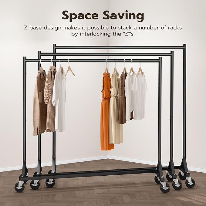 HOKEEPER Commercial Z Base Garment Rack Hold 500LBS Heavy Duty Clothing Rack Adjustable Rolling Clothes Rack for Hanging Clothes Racks on Wheels Portable Z Rack, Black