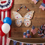 Valery Madelyn 4th of July Wreath, Patriotic Wreath for Front Door, Red White and Blue Butterfly Decor, Wooden Americana Sign for 4th of July Independence Day USA 250th Anniversary, 12 Inch