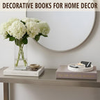 Decorative Books for Home Decor, Coffee Table Decor with Linen White Books Stack Bookshelf, Fake Book Double as Libros Decorativos and Photo Storage (2 Piece Set with Tray)