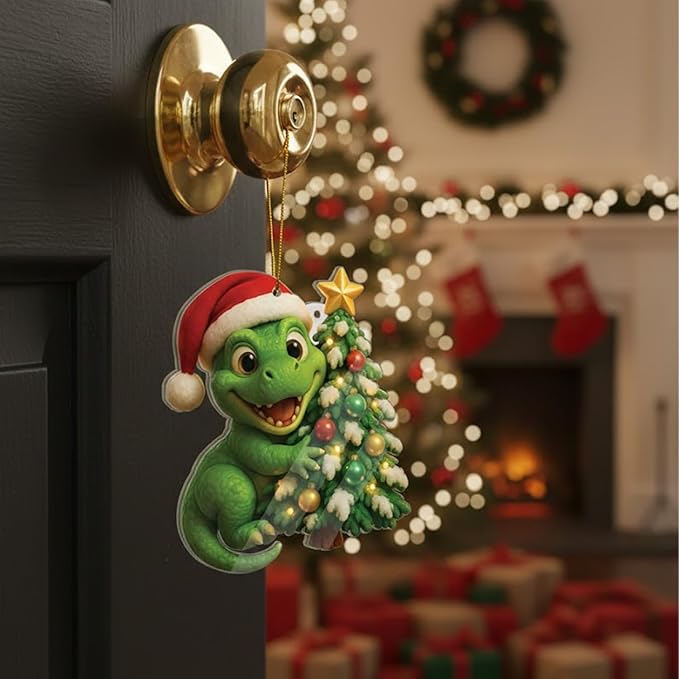 Dinosaur Ornament, Dinosaur Christmas Ornament, Christmas Ornaments Kids, Boy Ornaments for Tree, Dino Ornaments for Xmas, Novelty Santa Claus Gift