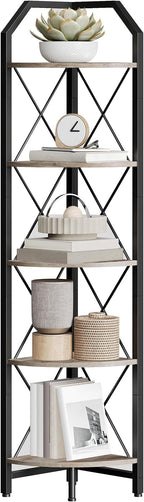 CHOEZON 5-Tier Corner Shelf, Industrial Corner Bookshelf, 59.4" Corner Storage Stand, Plant Stand Display Shelf, Corner Bookcase for Bedroom, Living Room, Home Office, Greige and Black TCJ10BG