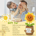 Funny Fathers Day Dad Gifts from Daughter Son - Handmade Positive Crochet Sunflower Gift for Dad Cool Daddy Presents, Small Cute Stuff Things, Positive Emotional Support Gifts Idea for Father