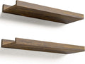 Boswillon Floating Shelves for Wall, Wall Mounted Shelves Set of 2, Rustic Shelves with Lip, Display Picture Ledge Shelf for Wall Decor Living Room Bathroom Kitchen - Brown