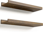 Boswillon Floating Shelves for Wall, Wall Mounted Shelves Set of 2, Rustic Shelves with Lip, Display Picture Ledge Shelf for Wall Decor Living Room Bathroom Kitchen - Brown