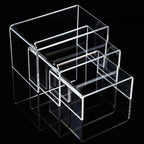 Chuangdi 2 Sets Acrylic Display Risers, Product Stand, Jewelry Display Riser Shelf Showcase Fixtures for Dessert Cupcake Candy Figure Treat Action Showcase(Clear,Small Set)