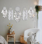 Dream Catchers Boho Wall Decor Moon and Sun Feather Handmade Traditional Dream Catcher Wall Hanging Decor for Kids Bedroom Adult Living Room Home Bohemian Decorations (Grey Set)