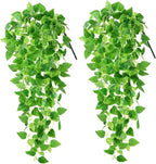 Artificial Hanging Plants, 2PCS Artificia Green Vines Bouquet Hanging Plants 2.9 ft Fake Ivy Vine for Patio Home Bedroom Wedding Indoor Outdoor Wall Summer Decor(Green)