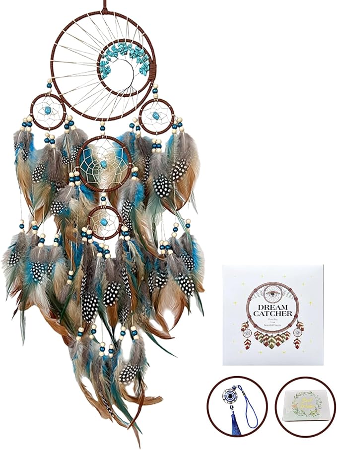 Dream Catcher Turquoise for Bedroom, Handmade Turquoise Hanging Ornament Wall Decor Dreamcatcher with Car Charm Gift