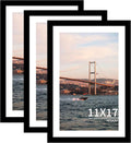 11x17 Picture Frame 3 Pack - Black Poster Frame Display Pictures 9x15 with Mat or 11 x 17 Without Mat for Wall Hanging Horizontal and Vertical