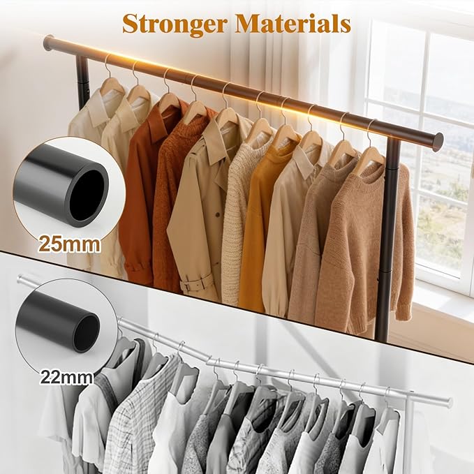 EAGMAK Sturdy Clothing Rack with Shelf, Metal Garment Rack with Leveling Feet for Hanging Clothes, Freestanding Clothes Rack for Bedroom, Apartment & Small Spaces, Black