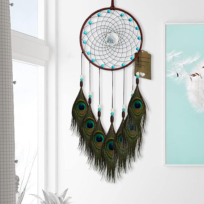 Dream Catchers Kids Room Wall Decor Dreamcatcher Handmade Peacock Feather for Girls Boys Bedroom Decoration Gift