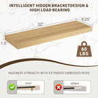 Acovy 32 Inch Floating Shelves, 3D Textured Wood Grain, 32"x9.25"x1.5" Inch Deep Floating Shelves for Wall, Wooden Shelves for Bathroom, Bedroom, Living Room, Natural, 2 Pieces