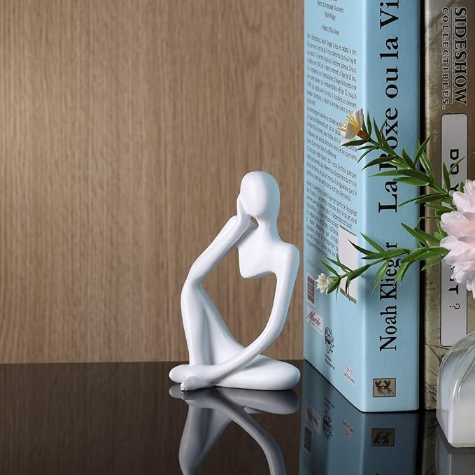 BMLCGJ Thinker Statue Gold Decor Abstract Art Sculpture, Golden Resin Collectible Figurines for Home Living Room Office Shelf Decoration,Great Gifts Ideas (White)