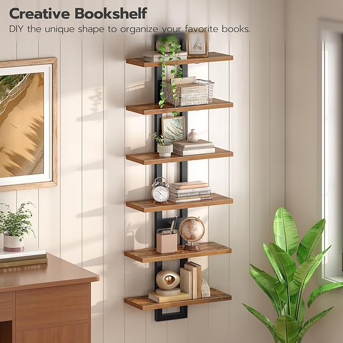 HOOBRO Floating Shelves, 15 Inch Wall Shelf Set of 3, Wall Mounted Storage Shelves 2-Tier, Hanging Bathroom Shelves, for Living Room, Bedroom, Bathroom, Kitchen, Rustic Brown and Black BF32BJP301