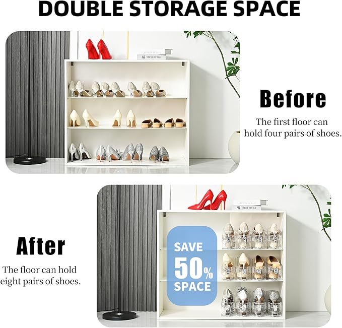 Shoe Slots Organizer,Elephant Shoe Rack Stable and Thick,Clear Shoe Stacker with 3 Adjustable Level for Sneakers Display (Transparent - Silver, 12Pack)