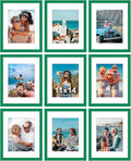 Vittanly 11x14 Picture Frames Set of 9, Shatter Resistant Plexiglass, Display 8x10 Pictures with Mat or 11x14 without Mat, Photo Frames for Wall or Tabletop, Engineered Wood, Green