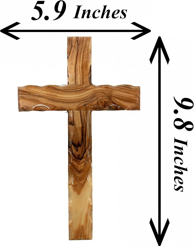 Zuluf Wooden Olivewood Plain Cross For Wall decor | Large Wall Cross Christian Religious Gift | Wall Art Home Room Décor | Jerusalem Decorative Wall Cross with Holy Land Certificate | 25cm / 9.8"