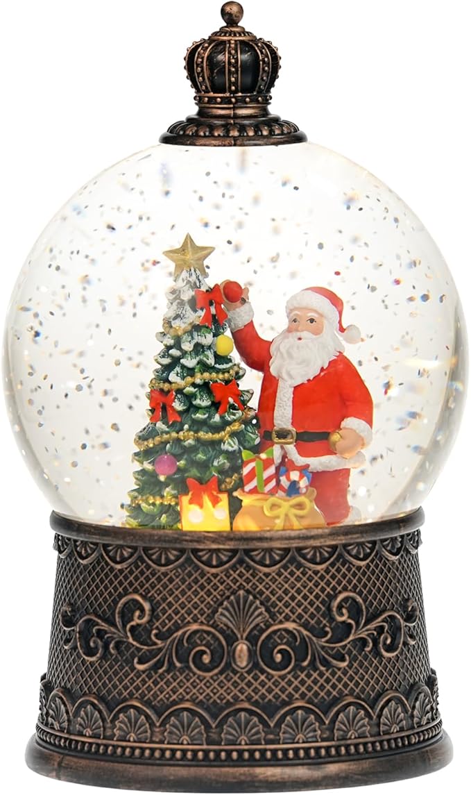Snow Globe Christmas with Santa Claus, Lighted Christmas Snow Globes with Timer, Swirling Musical Glittering Snowglobe Lantern for Decorations(Santa Claus Gifts)
