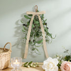 6 PCS Spring Summer Teardrop Swag Chandelier Rings Wreaths Decoration with Bow Artificial Green Olive Sconce Lighting Swag Wreath Greenery Candlestick Wreath for Farmhouse Wall Cabinet Holidays Decor