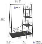 Finnhomy Rustic Clothes Rack, Clothing Rack for Hanging Clothes Heavy Duty Garment Rack with 5 Wood Shelves Freestanding Portable Closet Organizer for Bedroom/Entryway/Boutiques，Matte Black