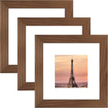 6x6 Picture Frame 3 Pack - Brown Poster Frame Display Pictures 4x4 with Mat or 6 x 6 Without Mat for Wall Hanging Horizontal and Vertical