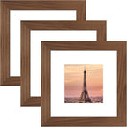 6x6 Picture Frame 3 Pack - Brown Poster Frame Display Pictures 4x4 with Mat or 6 x 6 Without Mat for Wall Hanging Horizontal and Vertical
