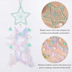 Pretty Jolly Green Star Kids Dream Catcher Wall Decor Pompom Feather Baby Dreamcatcher Handmade Children Dream Catcher Home Décor Wall Hanging for Nursery Bedroom Boys Girls Birthday Gift-25.6in