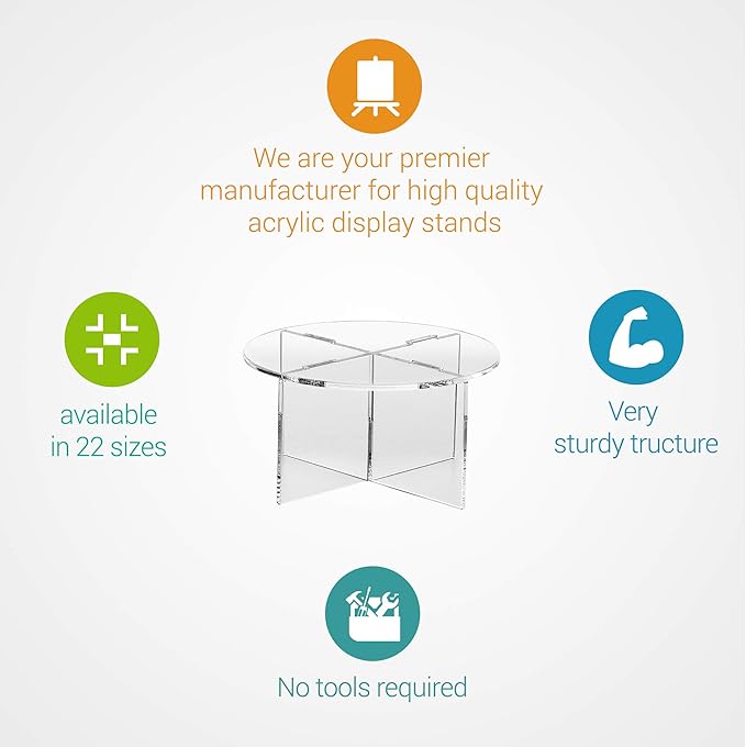 Clear Choice, Acrylic Round disassemble Riser Display Stand | Multipurpose Tabletop Risers for Displaying Personal or Business Decor, Cupcakes | Clear, Stable (4.5'' H X 9'' D)