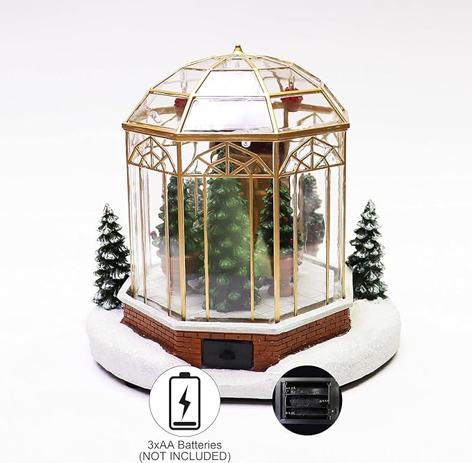 Christmas Village Lighted Tree Shop by Moments in Time LED Musical Holiday Building with Battery Operation, Handcrafted Décor for Christmas Village Display 7.5”