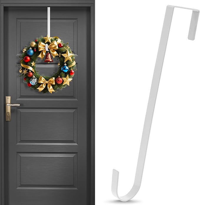 12 in Wreath Hanger for Front Door White Wreath Hangers Over The Door Hanger Hook Wreaths Holder Christmas Halloween Indoor Outdoor Wreaths Wall Hook Decorations Narrow