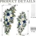 Ting's time Wedding Arch Flowers Pack of 2 Artificial Silk Large Flower Swag Welcome Sign Floral Swag Reception Backdrop Floral Decor for Fall Wedding Party Ceremony (Dusty Blue & White)