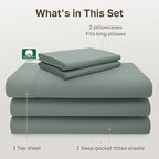California Design Den Split King Sheet Set - 100% Cotton, 600 Thread Count, Breathable Luxury King Size Sheets for Adjustable Bed, Luxury Hotel-Quality Sheets, Soft Sateen (Sage Green - Cool Tone)