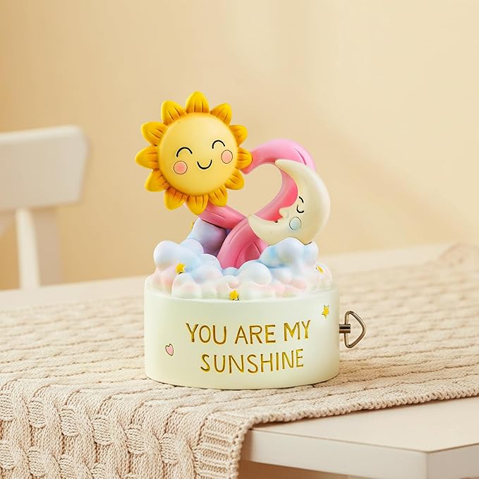 You are My Sunshine Musical Figurine, Wind-Up Music Box, Romantic Love Gift with Smiling Sun & Moon, Hand-Painted Pastel Keepsake for Valentine’s Day, Home Decor for Girlfriend, Wife, Anniversary