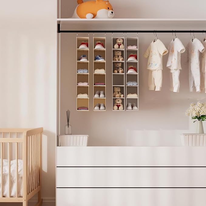 VERONLY Hanging Shoe Shelves - 6 Section,Closet Organizer Set of 2 with Woven Bamboo Shelves,Slim 5.5” Wide Design for Space-Saving Storage,White