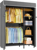F2C Clothes Rack with Cover, Clothing Racks for Hanging Clothes, Heavy Duty Garment Rack with Shelves and Hanger Rods, Black Closet with Dark Gray Cover, 47.2"W x 16.5"D x 78.3"H, Load 630lbs