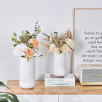 White Ceramic Flower Vase for Pampas Grass, 10 inch Large Decorative Centerpiece Ribbed Vase for Dining Table, Office Desktop, Shelf Bookshelf, Mantel, Entryway, Bathroom, Countertop, Farmhouse, Gift
